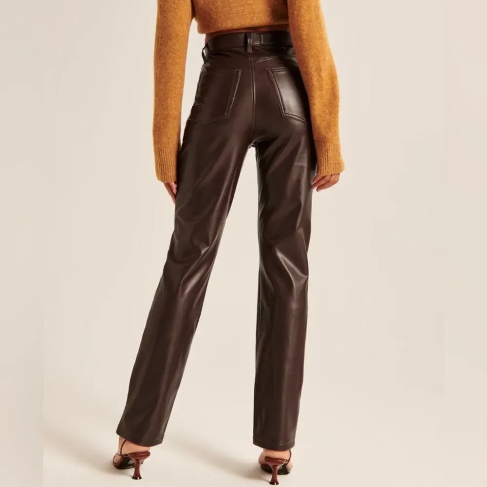 NEW Abercrombie & Fitch Vegan Leather 90s Straight Pant - Picture 4 of 13